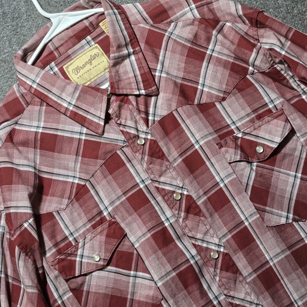 Wrangler Men's Long Sleeve Red / White Plaid Pearl Snaps Western Shirt 3XL